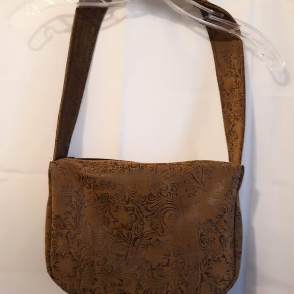 NEW Western Tooled Floral Faux Leather Satchel Shoulder Bag Rich Brown Turquoise - Picture 7 of 11